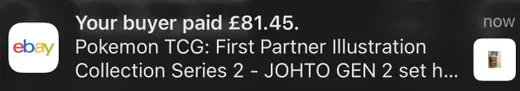 eBay notification confirming a buyer paid £81.45